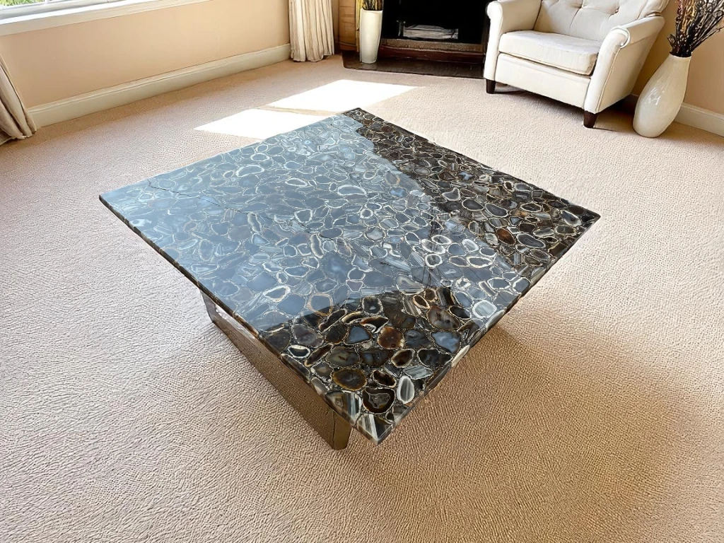 Luxury Black Agate Stone Side Table – Natural, Polished & Unique